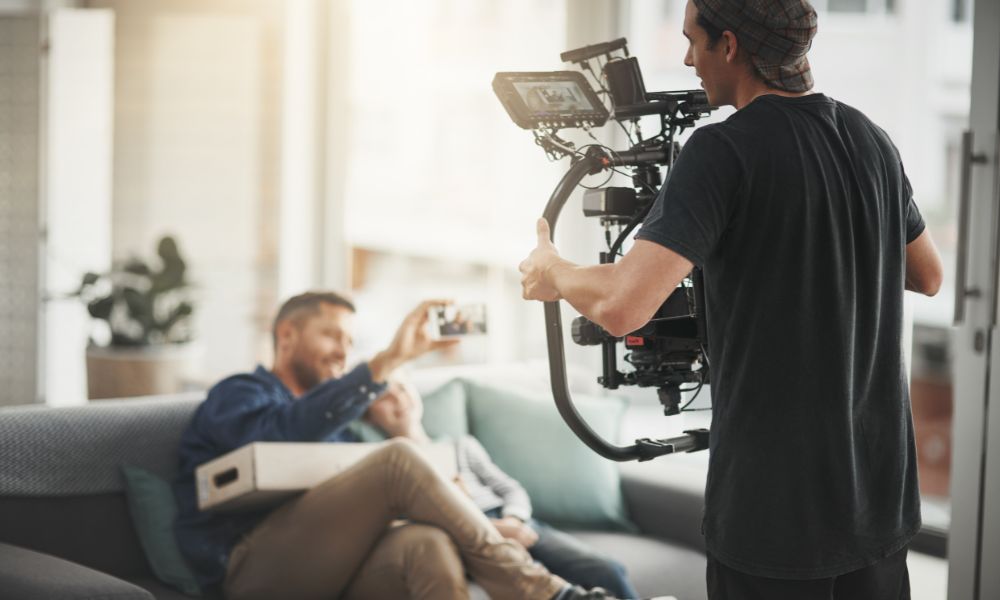 Actor making a video reel to help him get an acting agent.
