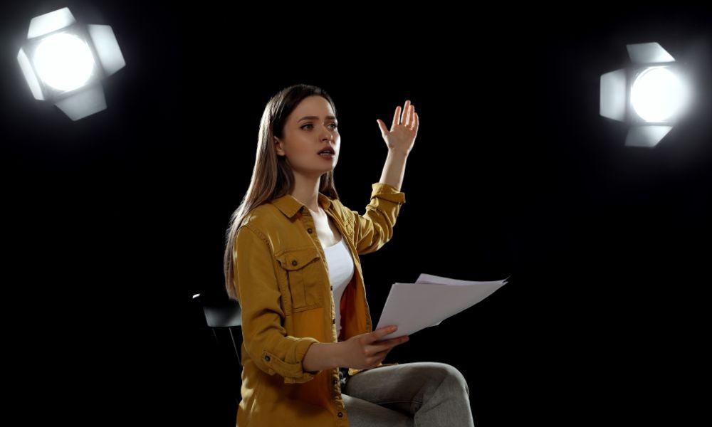 An actor practising her acting skills.