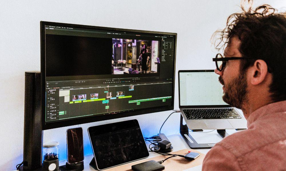 A man editing an acting showreel.