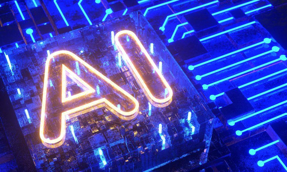 AI sign on computer motherboard.