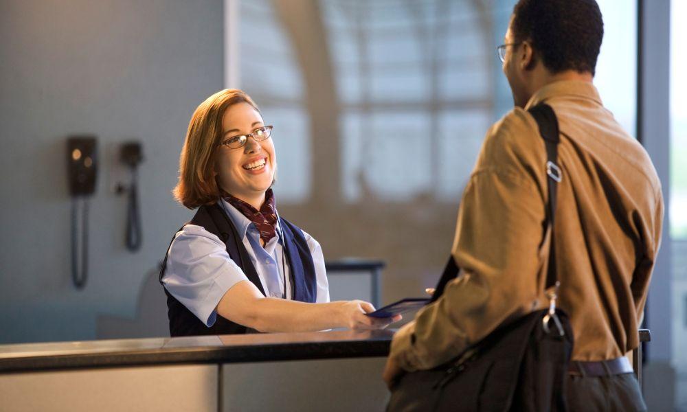 A customer service representative and customer.