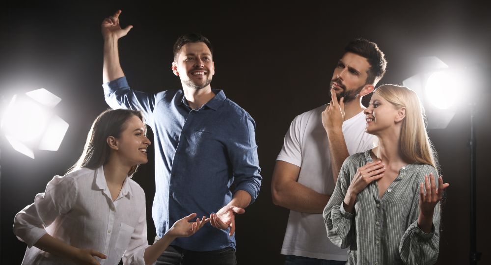 Four actors doing improv acting.