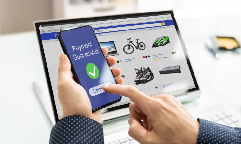 Man purchasing a product on an Ecommerce website.