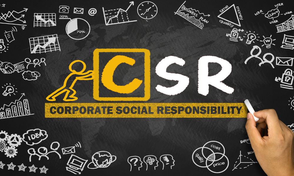 Corporate Social Responsibility concept illustrated on a chalkboard.